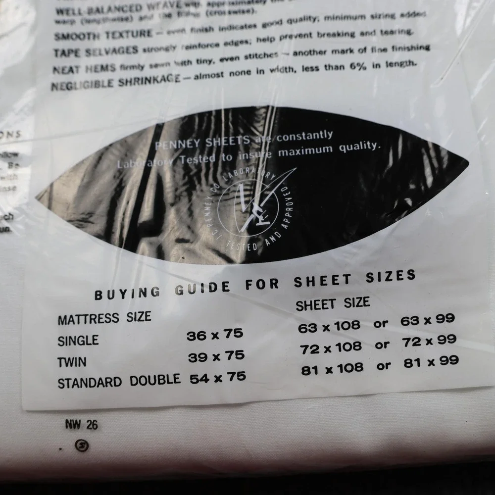 Vintage Penneys Nation-Wide Double Bed Flat Sheet Strong Muslin 81x108 Cotton‎